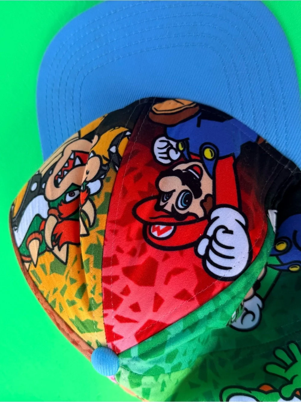 Kids One-Piece Super Mario & Bowser Character Cap in Blue, Red, Yellow